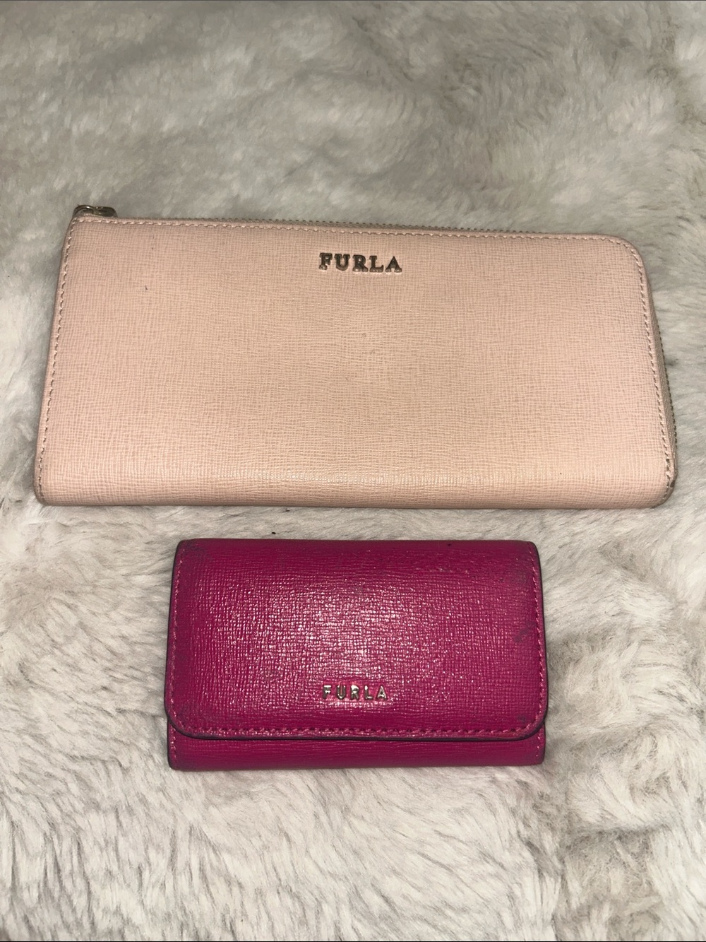 Furla bundle of two pink wallet and key classe